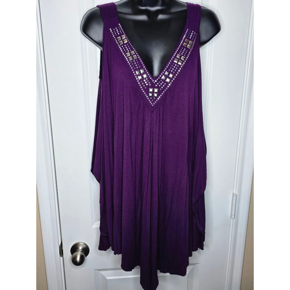 Funfash Purple Cold-Shoulder Embellished Tunic View 2